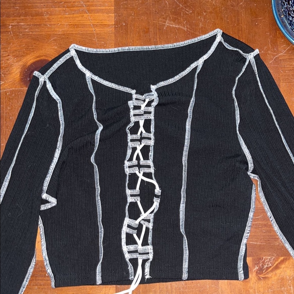 Black shein crop top tie infront